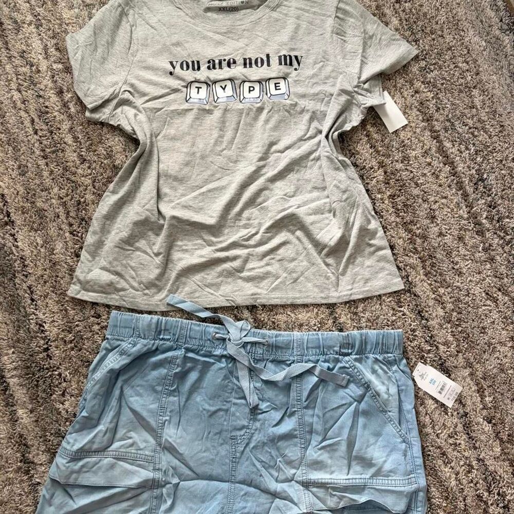 Time-and-tru Women's Grey and Blue T-shirt